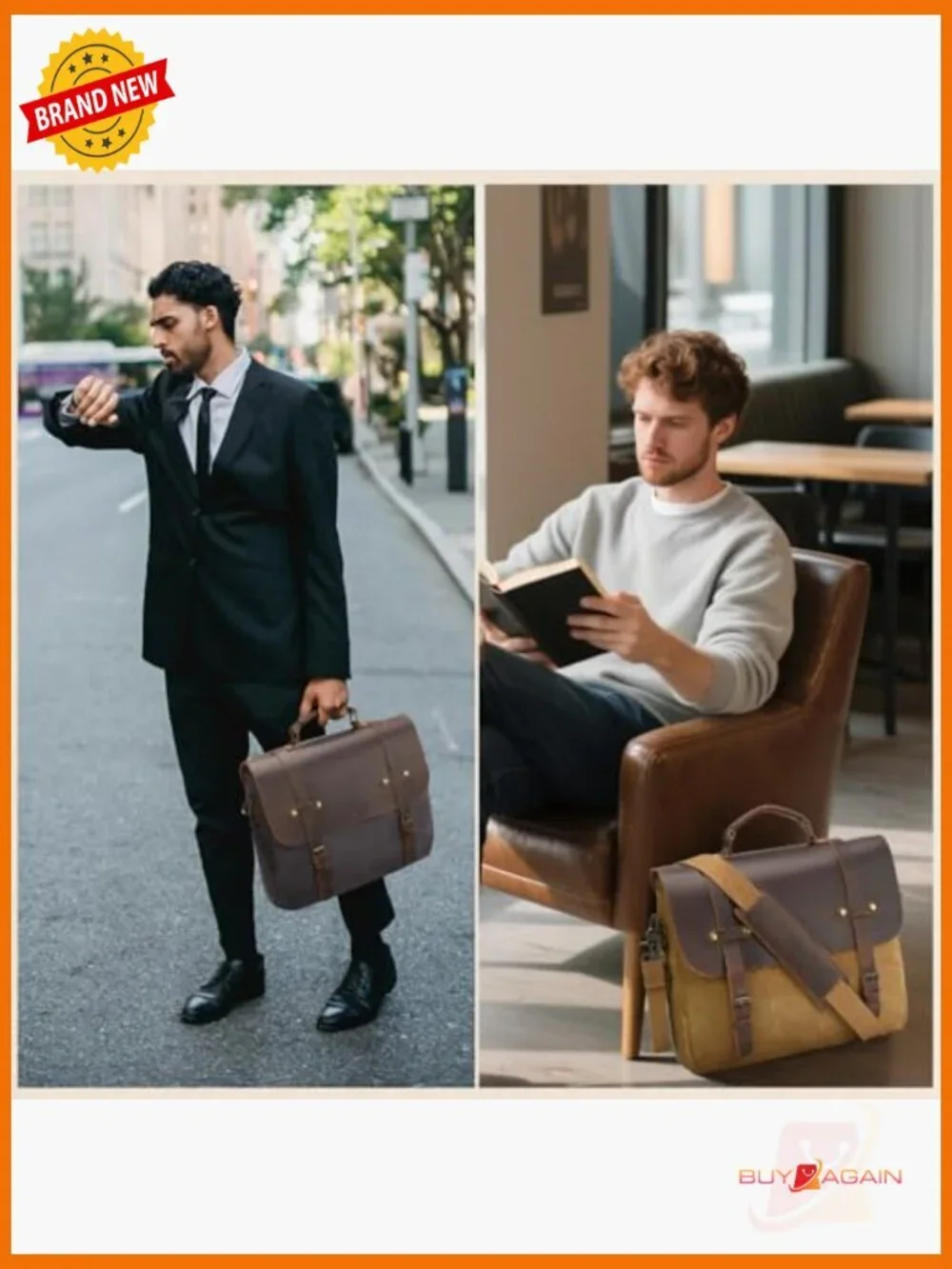 Vintage Waxed Canvas Messenger Bag, Laptop Briefcase 16